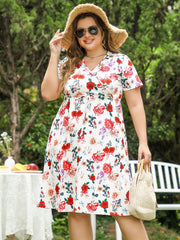 Women's Floral Print V-Neck Drawstring Dress