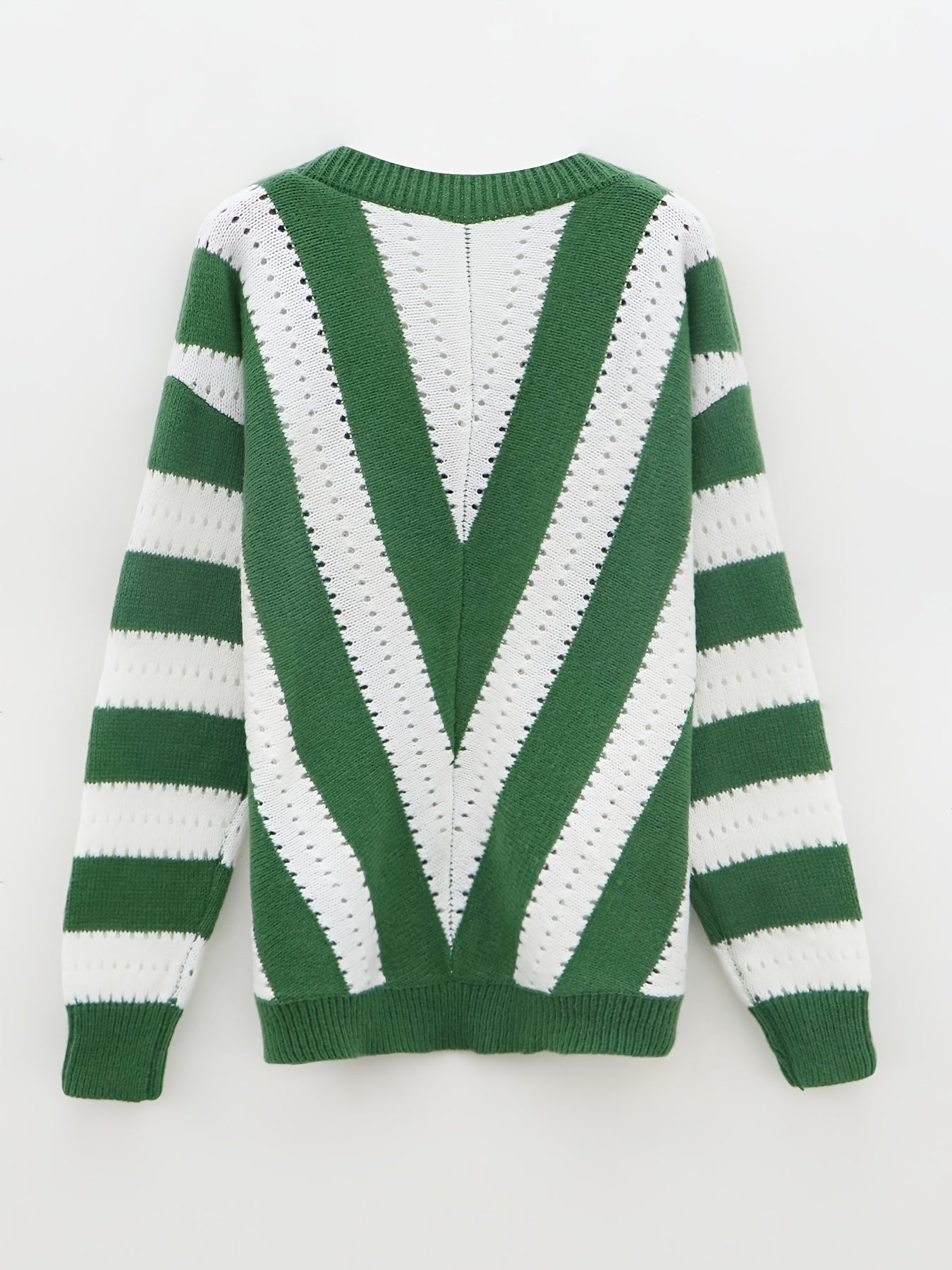Chevron Print Eyelet Embroidery V Neck Sweater