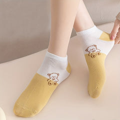5 Pairs Cartoon Bear Print Socks & Lightweight Low Cut Ankle Socks