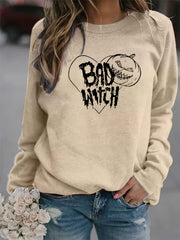 Halloween Bad Witch Print Sweatshirt Long Sleeve Crew Neck Women's Clothing