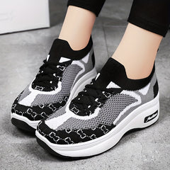 Colorblock Sock Sneakers Lace Up Low Round Toe Thick Bottom Shoes