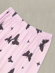 Plus Size Pajama Set Women's Clover Heart & Butterfly Print Tee & Pants