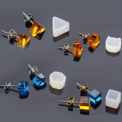 8pcs Stud Earrings Resin Crystal Epoxy Mold DIY Pendant Casting Silicone Mould