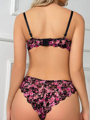 Floral Print Lace Lingerie Set Sexy Intimates Bra And Panty Set
