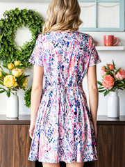 Plants Print Crew Neck Dress Boho Short Sleeve Midi Dress Women's Clothing