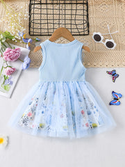 Girls Floral Sleeveless Mesh Dress