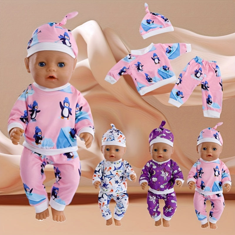 3pcs Doll Clothes Set for 18" Dolls, Penguin Whale Starfish Unicorn Patterns