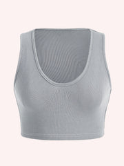 Ribbed Scoop Neck Stretch Crop Tank Top