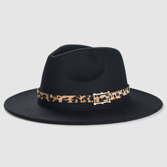 Men's Leopard Print Woolen Felt Hat with Decoration