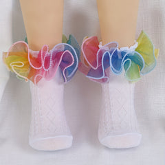 Girls Colorful Mesh Trim Socks for Kids Toddlers