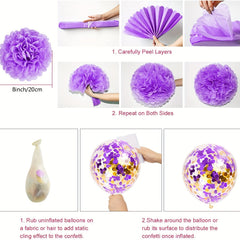 Purple Birthday Decorations Butterfly Garland Balloons Flowers Cake Toppers