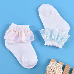 Girls Lace Brim Ruffled Knit Socks - Set of 5 Pairs