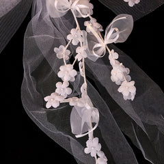 Bowknot Bridal Veil with Floral Accents Soft Tulle Wedding Hair Accessory