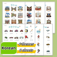 Kids Flashcards Set of 8 Waterproof A4 Posters Sports Transport Places & Houses