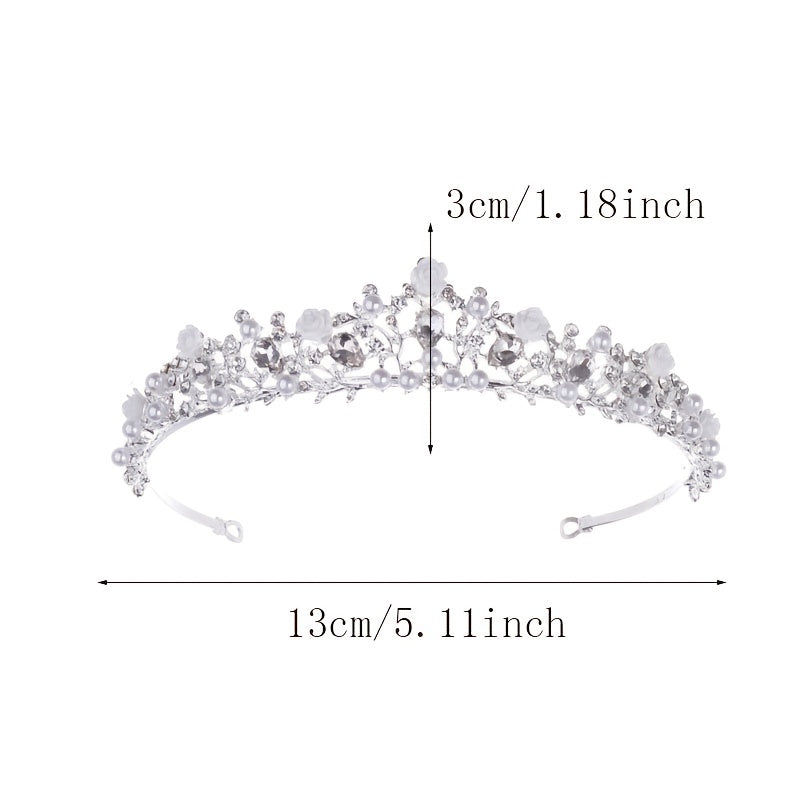 Silvery Rhinestone Faux Pearl Headband Flower Head Hoop Bridal