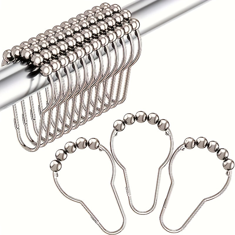 12pcs Stainless Steel Shower Curtain Hook Roller Ball for Bathroom Rod