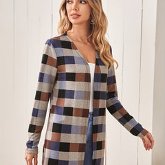Plaid Print Cardigan Open Front Long Sleeve Outerwear