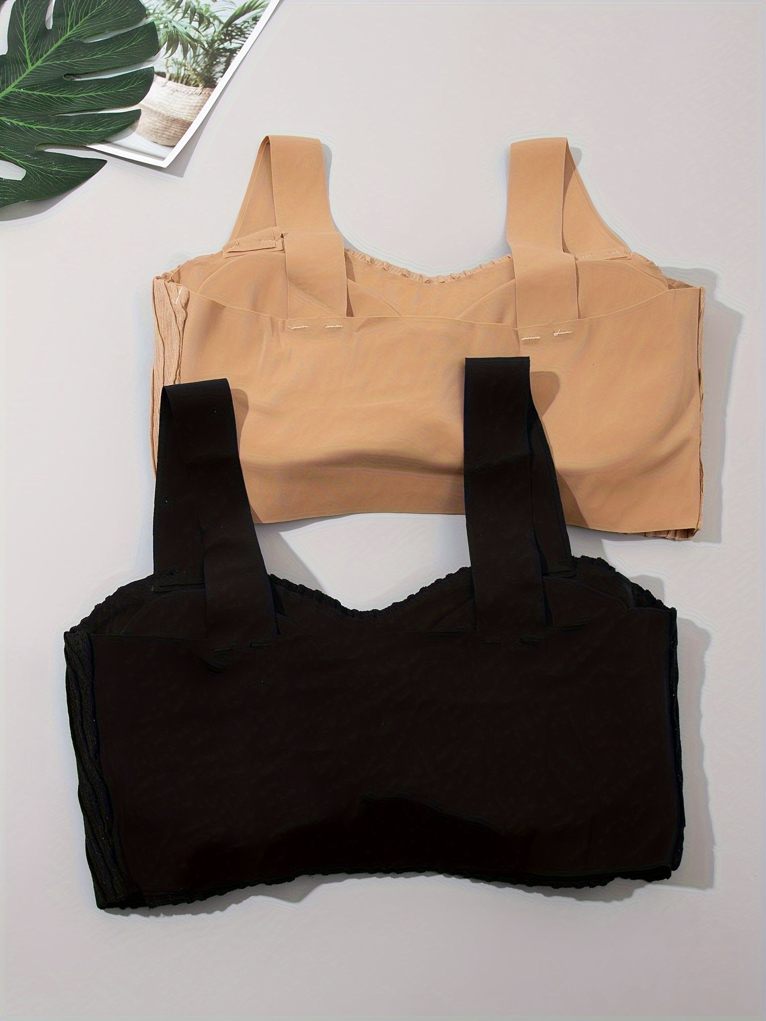 2pcs Wireless Bras Full Coverage Comfortable Solid Textured