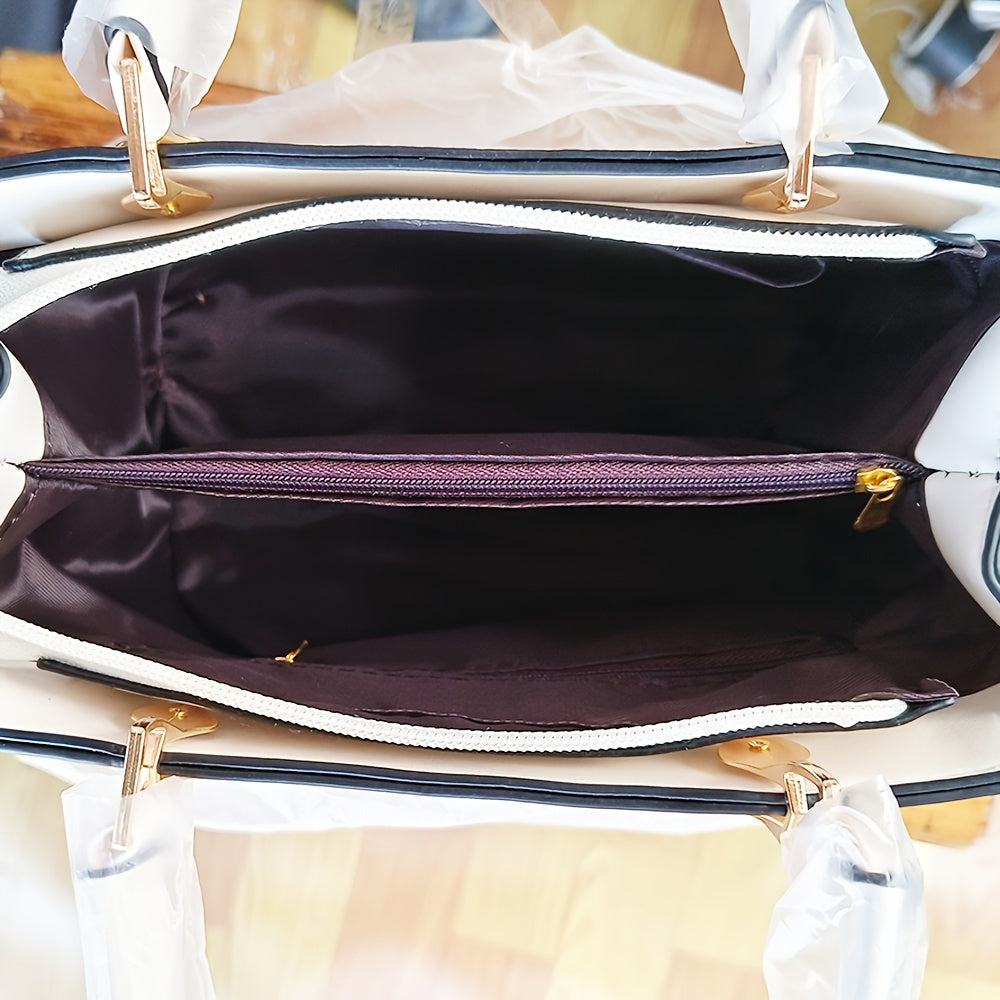 Metal Letter Decor Satchel Bag Top Handle Purse Shoulder Office Bag