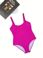 Plus Size Solid Scoop Neck One Piece Swimsuit