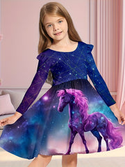 Unicorn Starry Sky Dress with Flutter Trim