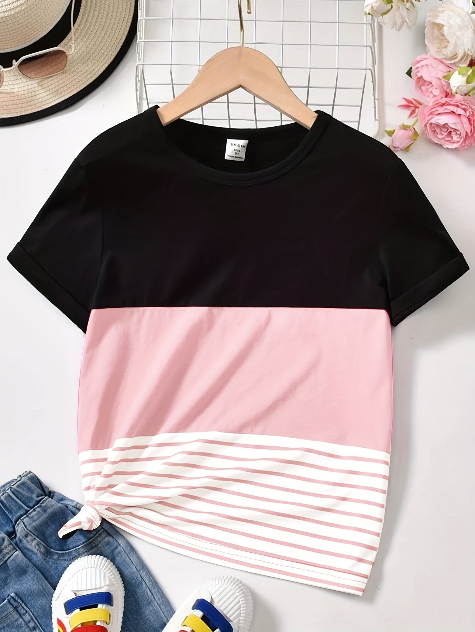 Women's Plus Colorblock Stripe Print Top & Pants Set