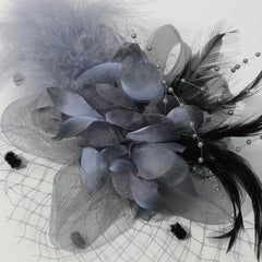 Mesh Flower Hair Clip Feather Head Piece for Prom Party