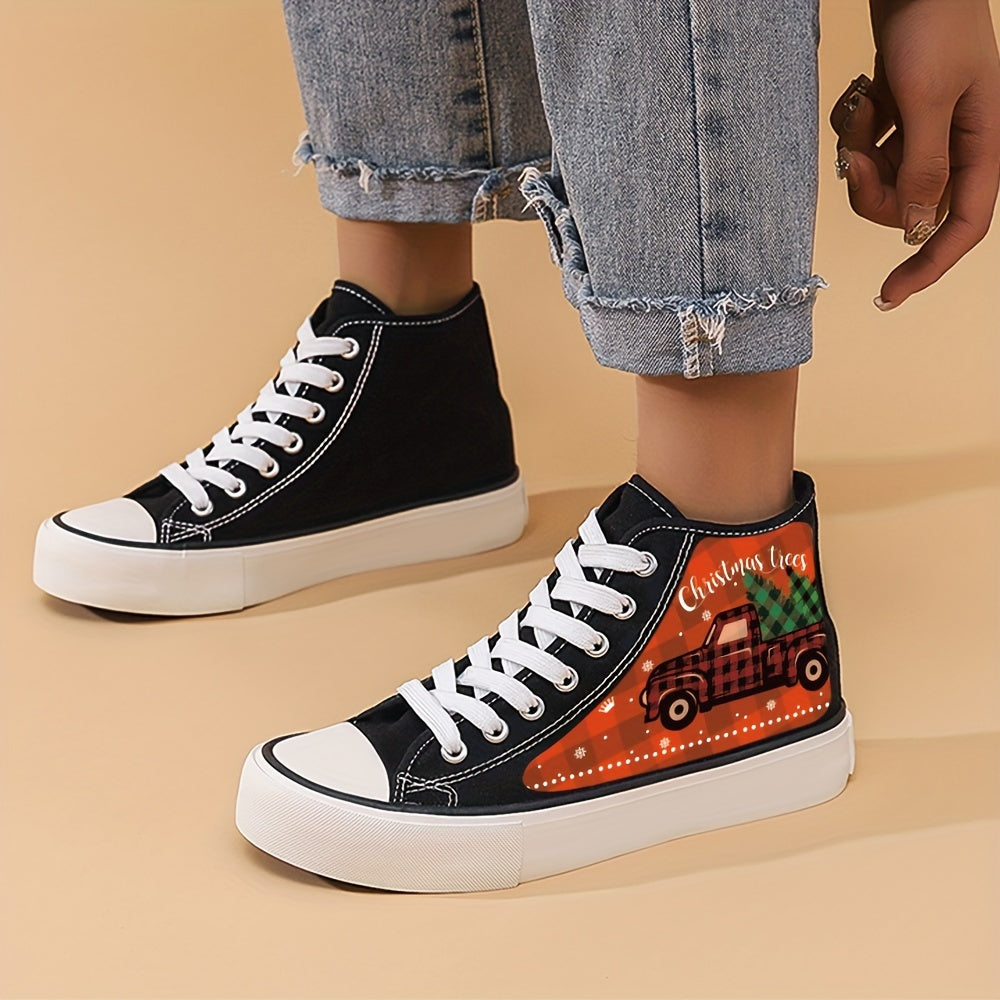 Christmas Truck Lightweight High Top Canvas Sneakers