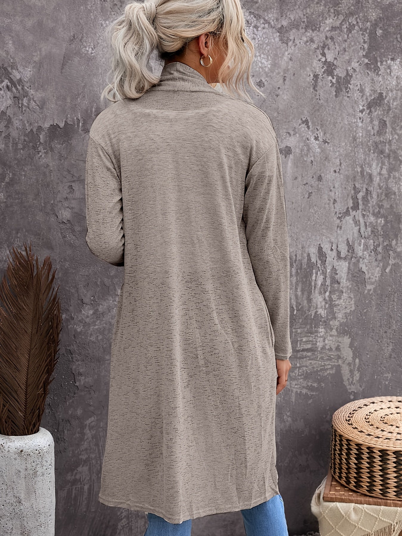 Drop Shoulder Pocketed Long Cardigan Loose Long Sleeve Knit Women's Clothing