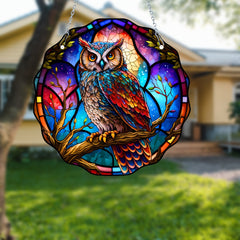 Colorful Owl Stained Acrylic Window Suncatcher Handicraft Gift