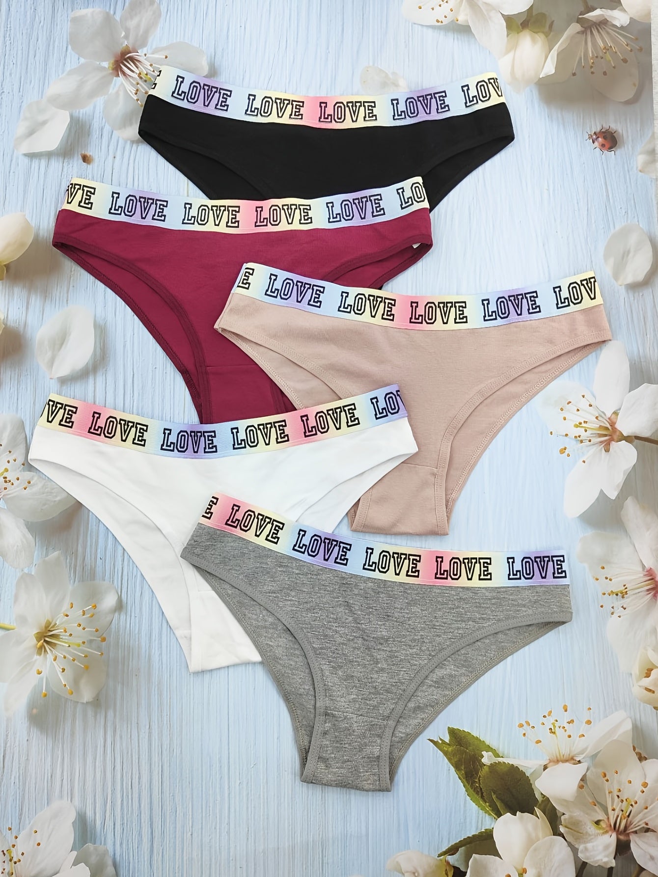 5pcs Letter Print Briefs Comfy & Breathable Intimates Women's Underwear