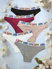5pcs Letter Print Briefs Comfy & Breathable Intimates Women's Underwear
