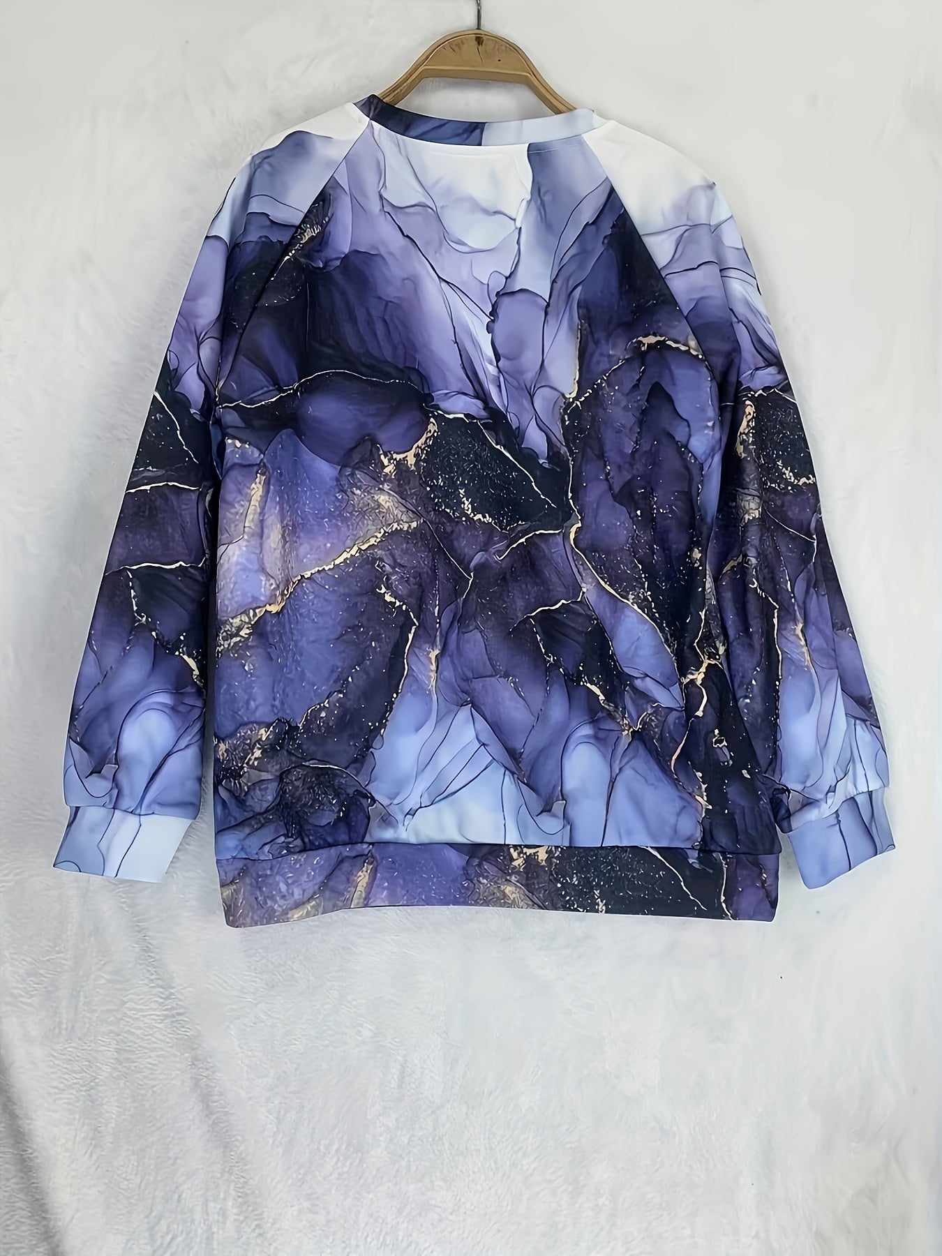 Marble Print Crew Neck Sweatshirt Women's Clothing