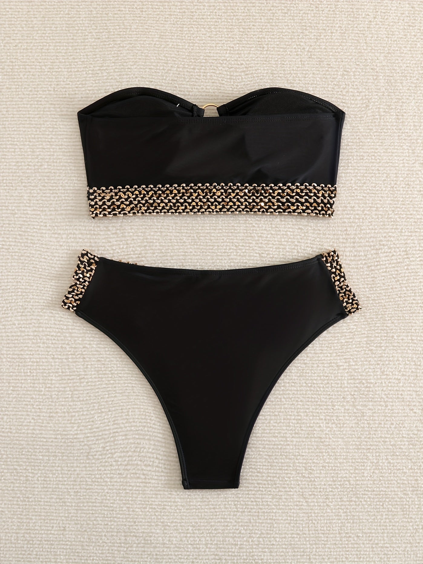 Glitter Band Ring Bikini Set Sexy Swimsuit Beachwear Stretchy Women's Swimwear