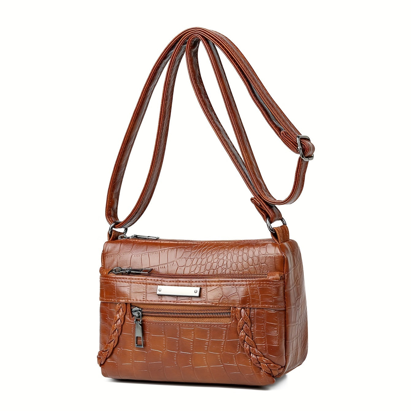 Vintage Croc Embossed Shoulder Bag for Women