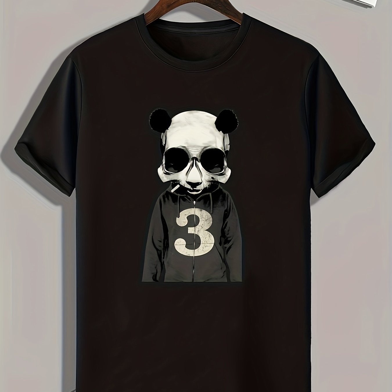 Panda Skull Print Men's Graphic T-shirt for Summer