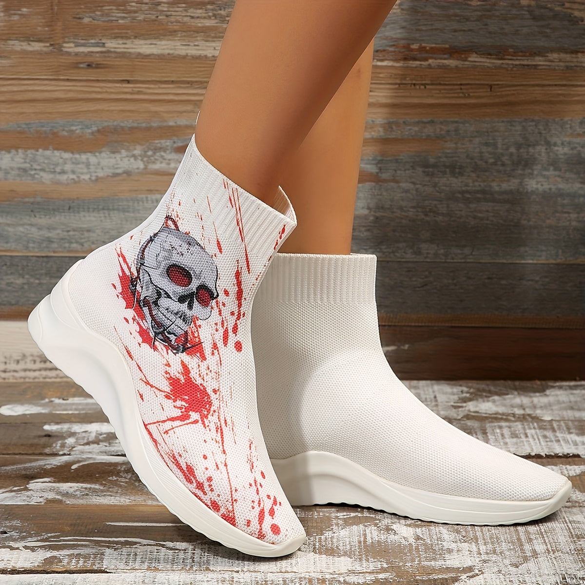 Women's Halloween Skull High Top Sock Shoes Ankle Boots