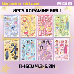 8pcs Dopamine Girl Dressing Stickers Water Cup Waterproof Decorative Stickers