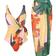 Women's Plus Size Tropical Print Tankini Set