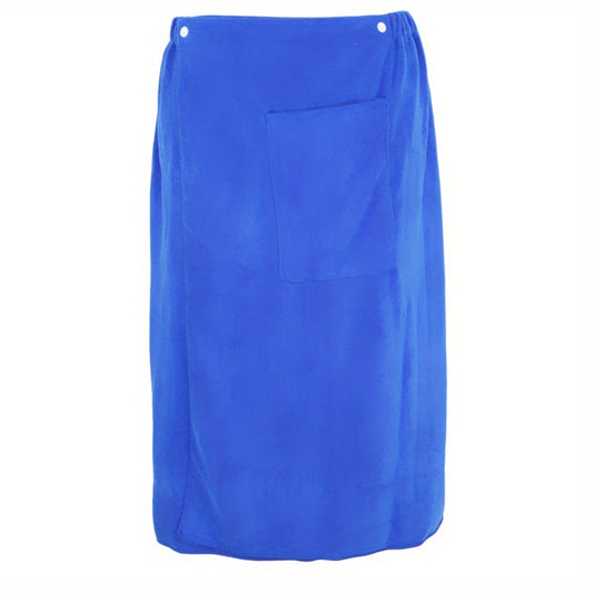 Men's Solid Bath Skirt Towel with Pocket Soft Absorbent Shower Wrap
