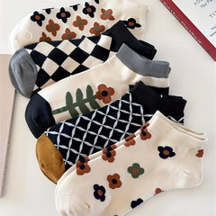 Girls Kids Floral Plaid Soft Comfy Low Cut Ankle Socks for All Seasons