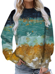 Marble Print Crew Neck Sweatshirt Long Sleeve Casual Top