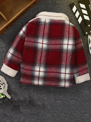 Boys Plaid Long Sleeve Fleece Jacket Zip Up Stand Collar Spring Fall