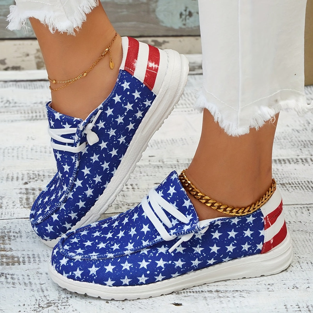 Casual Star Spangled Canvas Shoes Lightweight Low Top Shoes