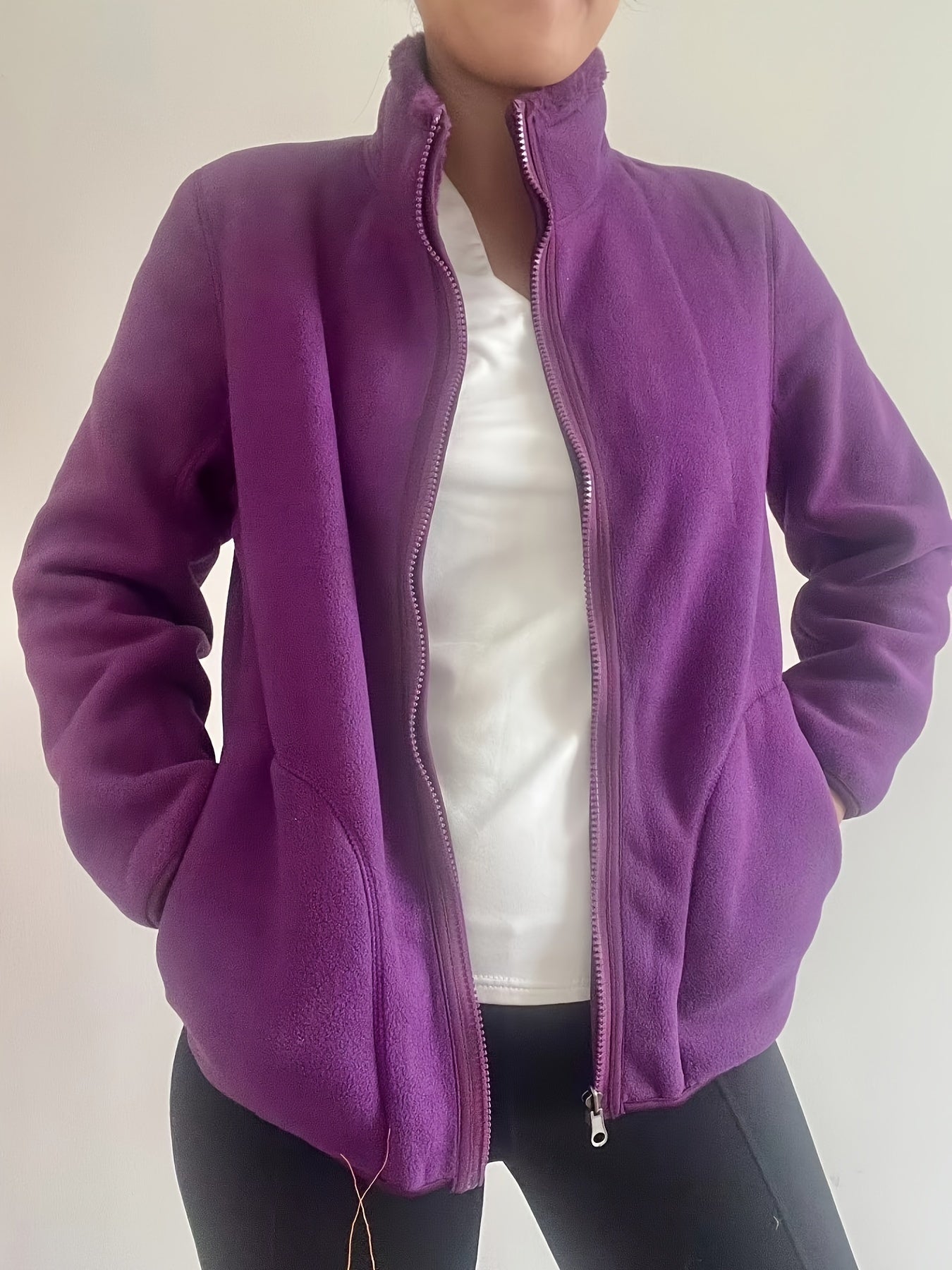 Fleece Liner Jacket Mock Neck Zipper Long Sleeve Sports Coat