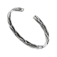 Vintage Silver Braided C-shaped Opening Bracelet, Adjustable