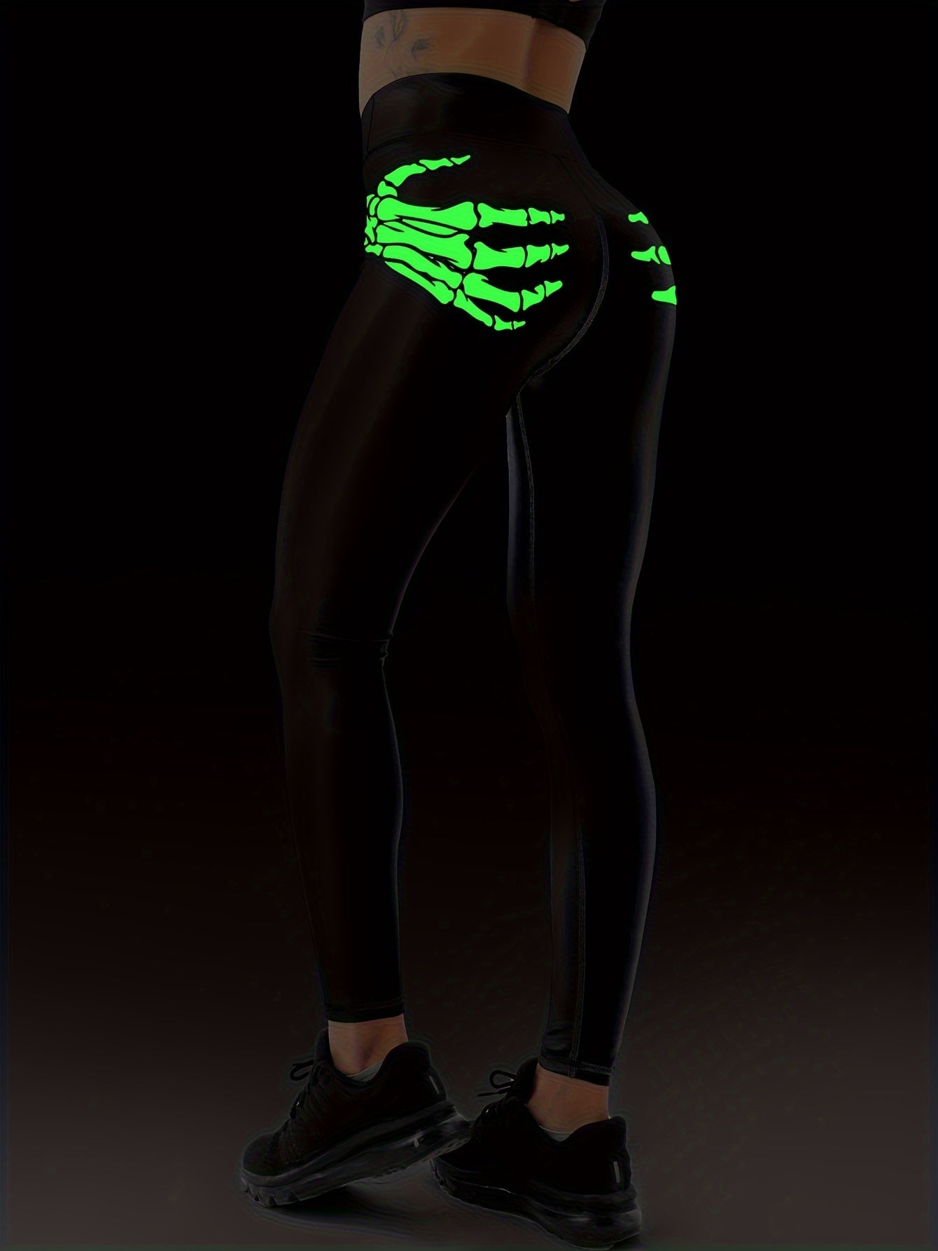 Fluorescent Skeleton Hand Print Yoga Workout Pants Leggings