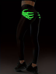Fluorescent Skeleton Hand Print Yoga Workout Pants Leggings