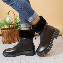 Women's Snow Boots with Plush Lining, Zip Back Soft Faux Leather