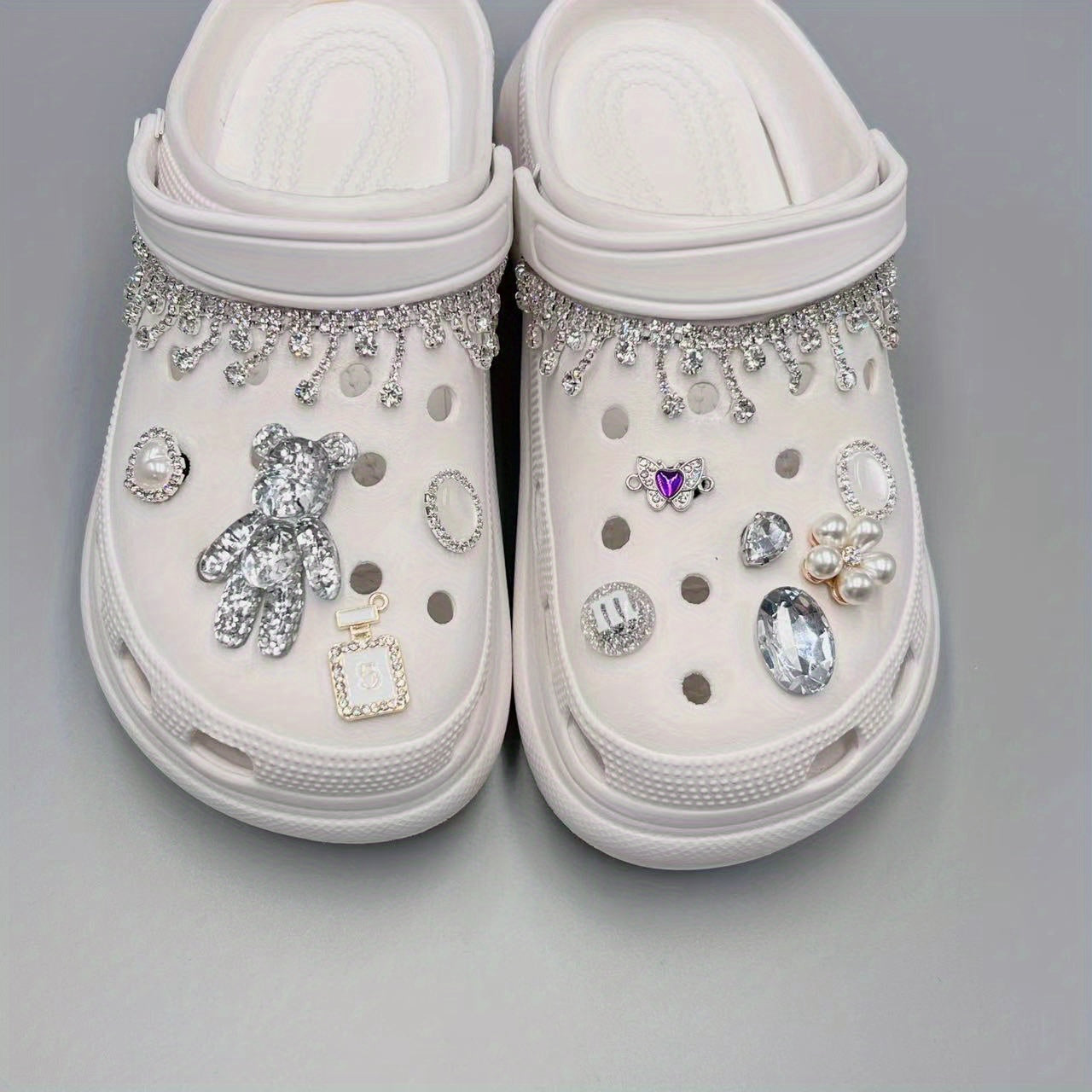 Rhinestone Shoe Decoration Set, Heart Pearl Buckle Flower DIY Charm
